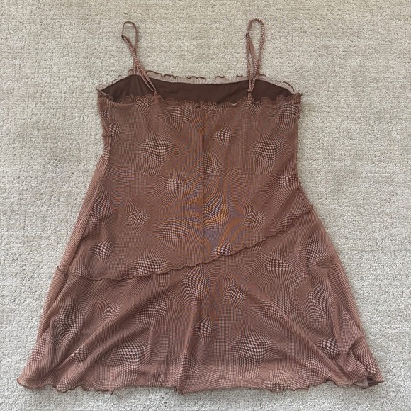 Urban Outfitters Mesh Optical Illusion Mini Dress Babydoll Lettuce Edge Large - Picture 7 of 7
